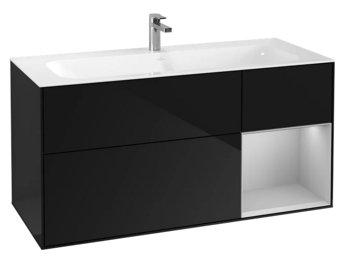 Тумба под раковину Villeroy & Boch Finion 119,6х49,8 см с подсветкой МДФ глянцевый черный лак/светло-серый матовый лак F070GJPH