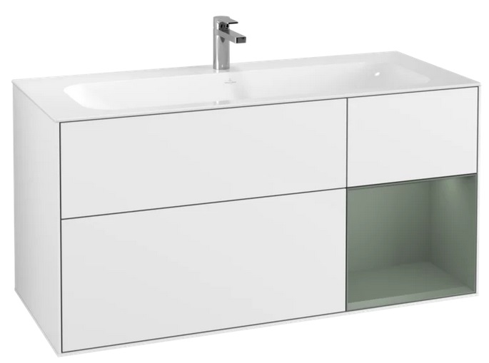 Тумба под раковину Villeroy & Boch Finion 119,6х49,8 см с подсветкой МДФ глянцевый белый лак/оливковый матовый лак F070GMGF
