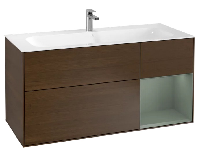 Тумба під раковину Villeroy & Boch Finion 119,6х49,8 см з підсвічуванням ДСП шпон волоського горіха/оливковий матовий лак F070GMGN