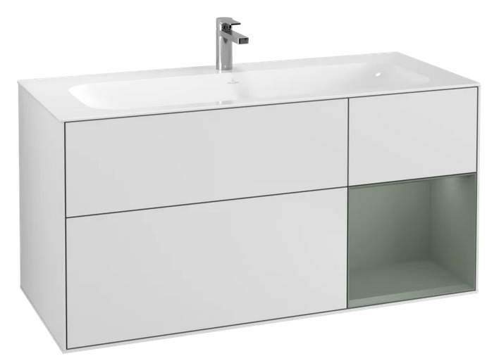 Тумба под раковину Villeroy & Boch Finion 119,6х49,8 см с подсветкой МДФ белый матовый лак/оливковый матовый лак F070GMMT