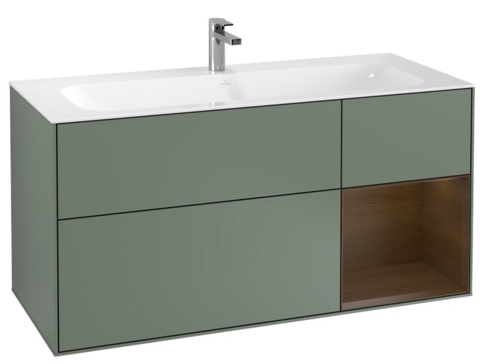 Тумба під раковину Villeroy & Boch Finion 119,6х49,8 см з підсвічуванням МДФ оливковий матовий лак/шпон волоського горіха F070GNGM