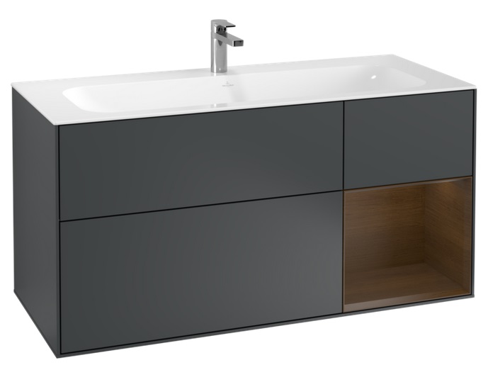 Тумба під раковину Villeroy & Boch Finion 119,6х49,  8 см з підсвічуванням МДФ темно-синій матовий лак/шпон волоського горіха F070GNHG