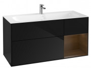 Тумба під раковину Villeroy & Boch Finion 119,6х49,8 см із підсвічуванням МДФ глянсовий чорний лак/шпон волоського горіха F070GNPH