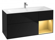 Тумба под раковину Villeroy & Boch Finion 119,6х49,8 см с подсветкой МДФ глянцевый черный лак/золотой матовый лак F070HFPH