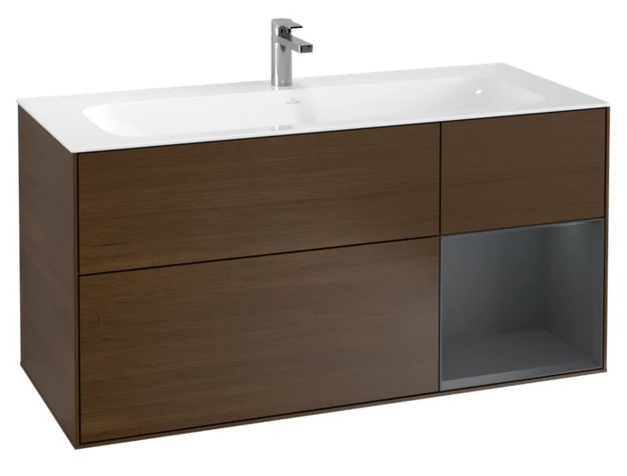 Тумба под раковину Villeroy & Boch Finion 119,6х49,8 см с подсветкой ДСП шпон грецкого ореха/темно-синий матовый лак F070HGGN