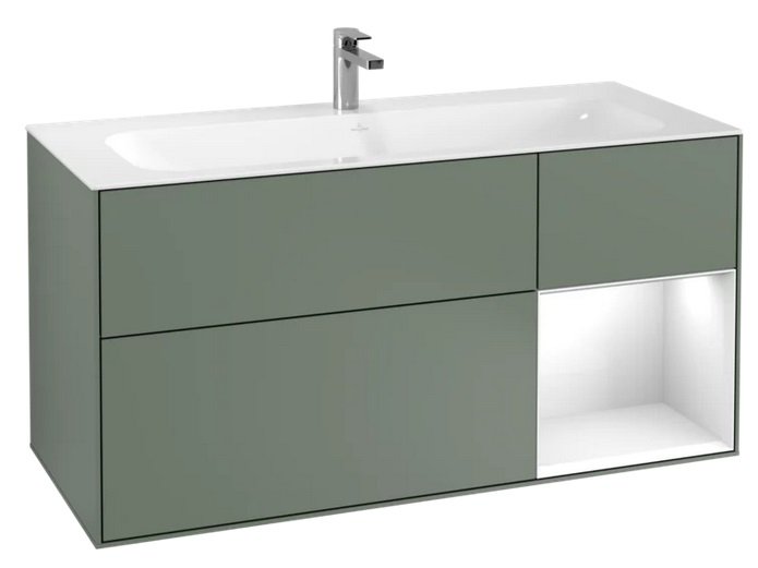 Тумба под раковину Villeroy & Boch Finion 119,6х49,8 см с подсветкой МДФ оливковый матовый лак/глянцевый белый лак F070GFGM