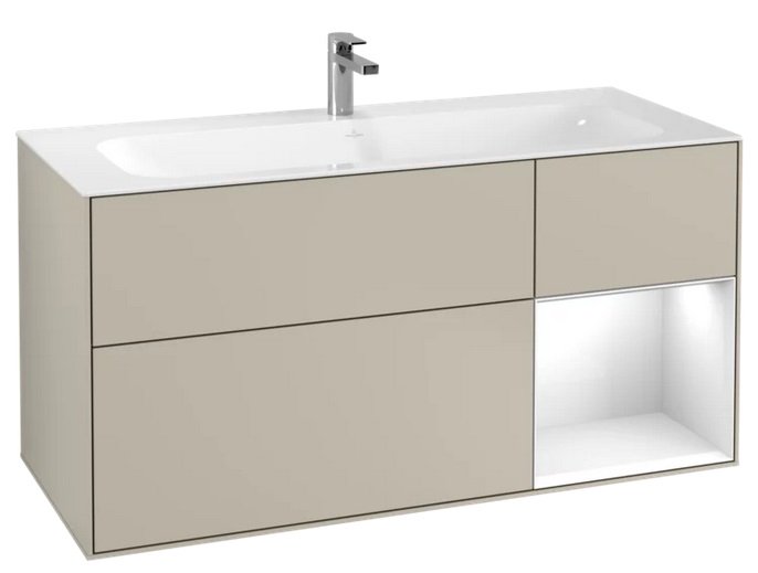 Тумба під раковину Villeroy & Boch Finion 119,6 х49, 8 см з підсвічуванням МДФ пісок матовий лак/глянсовий білий лак F070GFHH