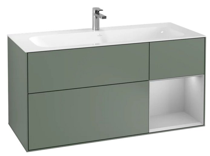 Тумба під раковину Villeroy & Boch Finion 119,6х49,8 см з підсвічуванням МДФ оливковий матовий лак/світло-сірий матовий лак F070GJGM