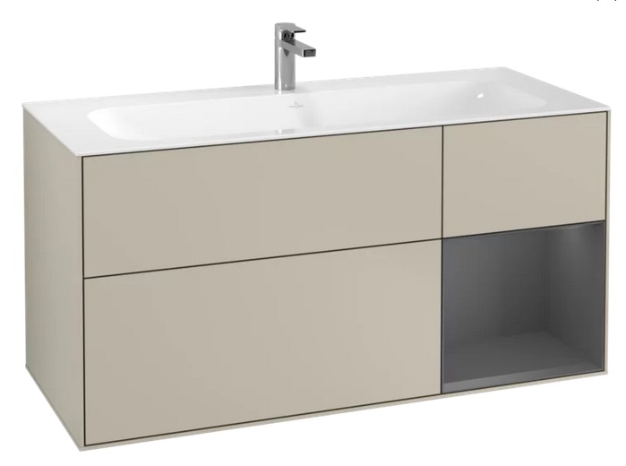 Тумба под раковину Villeroy & Boch Finion 119,6х49,8 см с подсветкой МДФ песок матовый лак/антрацит матовый лак F070GKHH