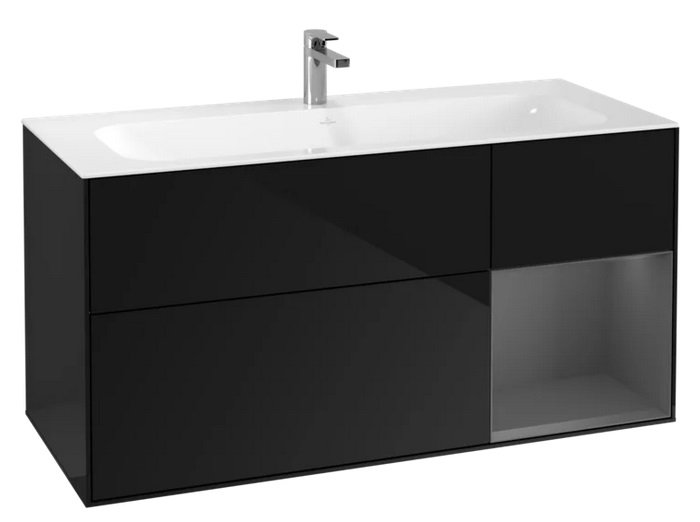 Тумба под раковину Villeroy & Boch Finion 119,6х49,8 см с подсветкой МДФ глянцевый черный лак/антрацит матовый лак F070GKPH