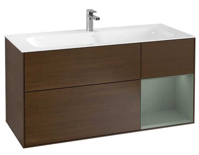 Тумба под раковину Villeroy & Boch Finion 119,6х49,8 см с подсветкой ДСП шпон грецкого ореха/оливковый матовый лак F070GMGN