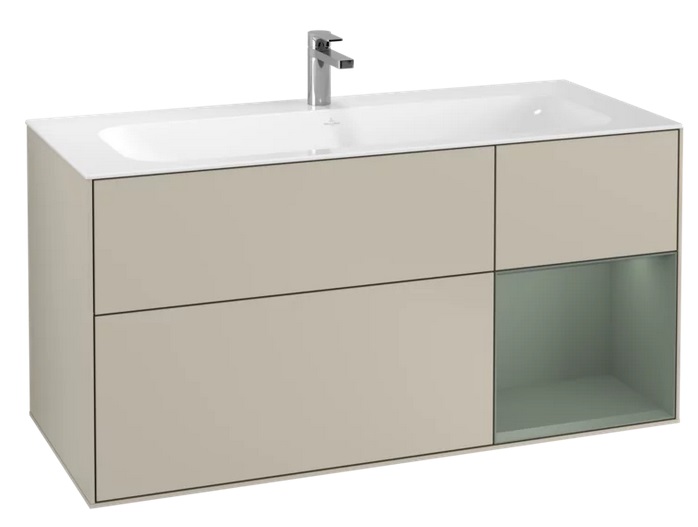 Тумба под раковину Villeroy & Boch Finion 119,6х49,8 см с подсветкой МДФ песок матовый лак/оливковый матовый лак F070GMHH