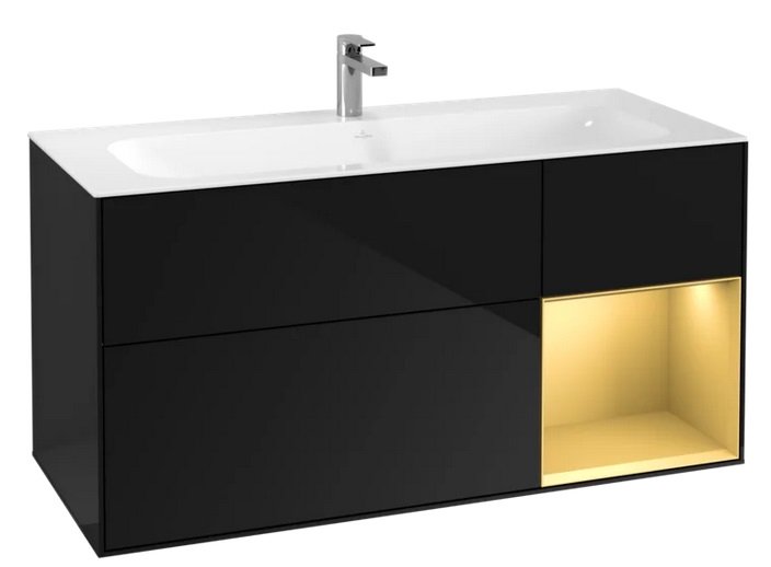 Тумба під раковину Villeroy & Boch Finion 119,6х49,8 см із підсвічуванням МДФ глянсовий чорний лак/золотий матовий лак F070HFPH