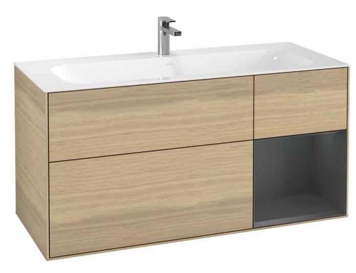 Тумба під раковину Villeroy & Boch Finion 119,6х49,8 см з підсвічуванням ДСП шпон дуба/темно-синій матовий лак F070HGPC