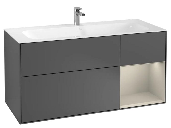 Тумба под раковину Villeroy & Boch Finion 119,6х49,8 см с подсветкой МДФ антрацит матовый лак/песок матовый лак F070HHGK
