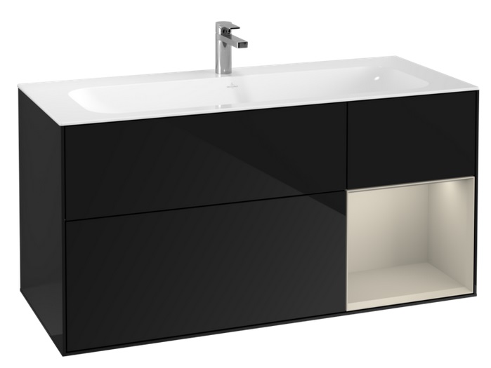 Тумба під раковину Villeroy & Boch Finion 119,6х49,8 см із підсвічуванням МДФ глянсовий чорний лак/пісок матовий лак F070HHPH