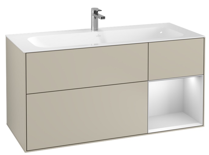 Тумба под раковину Villeroy & Boch Finion 119,6х49,8 см с подсветкой МДФ песок матовый лак/белый матовый лак F070MTHH