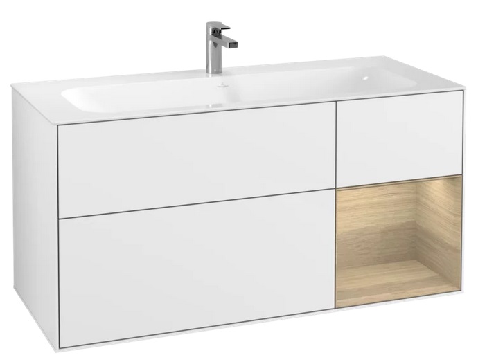 Тумба под раковину Villeroy & Boch Finion 119,6х49,8 см с подсветкой МДФ глянцевый белый лак/шпон дуба F070PCGF