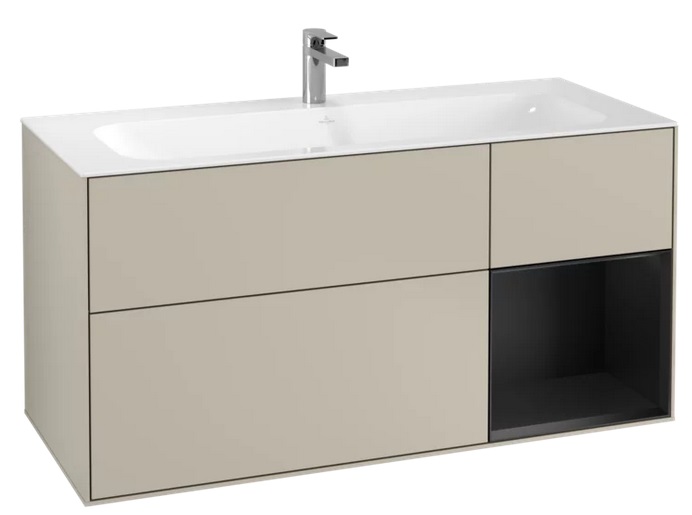 Тумба под раковину Villeroy & Boch Finion 119,6х49,8 см с подсветкой МДФ песок матовый лак/черный матовый лак F070PDHH