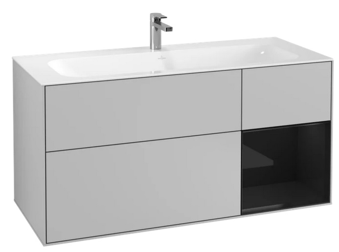 Тумба под раковину Villeroy & Boch Finion 119,6х49,8 см с подсветкой МДФ светло-серый матовый лак/глянцевый черный лак F070PHGJ