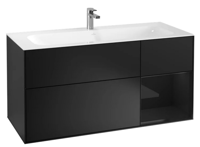 Тумба под раковину Villeroy & Boch Finion 119,6х49,8 см с подсветкой МДФ черный матовый лак/глянцевый черный лак F070PHPD