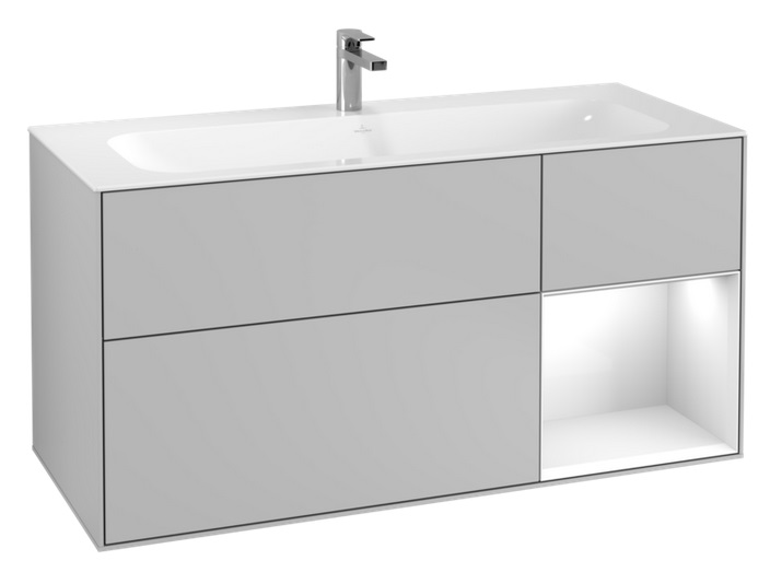 Тумба під раковину Villeroy & Boch Finion 119,6х49,8 см з підсвічуванням МДФ світло-сірий матовий лак/глянсовий білий лак G070GFGJ