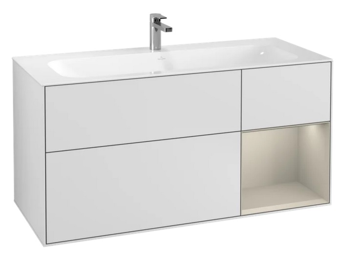 Тумба під раковину Villeroy & Boch Finion 119,6х49,8 см з підсвічуванням МДФ білий матовий лак/пісок матовий лак F070HHMT