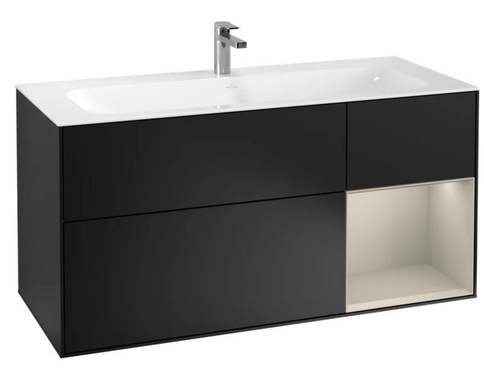 Тумба під раковину Villeroy & Boch Finion 119,6х49,8 см із підсвічуванням МДФ чорний матовий лак/пісок матовий лак F070HHPD
