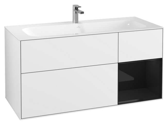 Тумба под раковину Villeroy & Boch Finion 119,6х49,8 см с подсветкой МДФ глянцевый белый лак/глянцевый черный лак F070PHGF