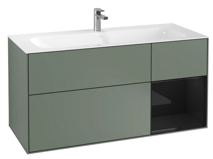 Тумба під раковину Villeroy & Boch Finion 119,6х49,8 см з підсвічуванням МДФ оливковий матовий лак/глянцевий чорний лак F070PHGM