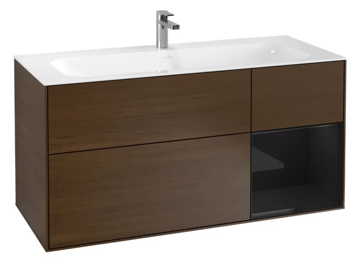 Тумба под раковину Villeroy & Boch Finion 119,6х49,8 см с подсветкой ДСП шпон грецкого ореха/глянцевый черный лак F070PHGN