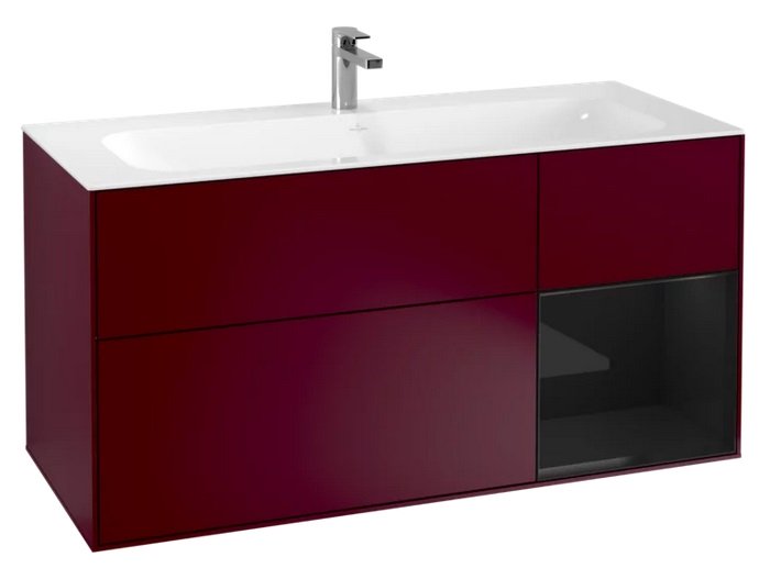 Тумба под раковину Villeroy & Boch Finion 119,6х49,8 см с подсветкой МДФ пион матовый лак/глянцевый черный лак F070PHHB