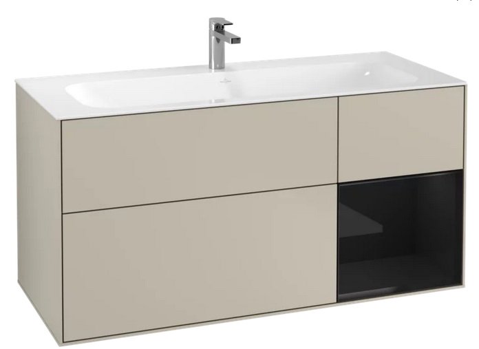 Тумба под раковину Villeroy & Boch Finion 119,6х49,8 см с подсветкой МДФ песок матовый лак/глянцевый черный лак F070PHHH