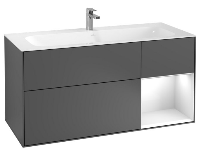 Тумба под раковину Villeroy & Boch Finion 119,6х49,8 см с подсветкой МДФ антрацит матовый/глянцевый белый лак G070GFGK