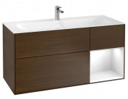 Тумба под раковину Villeroy & Boch Finion 119,6х49,8 см с подсветкой ДСП шпон грецкого ореха/глянцевый белый лак G070GFGN