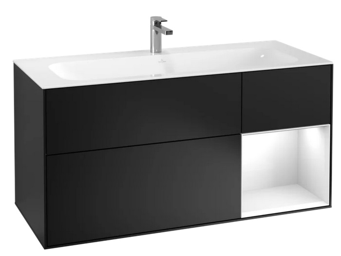 Тумба под раковину Villeroy & Boch Finion 119,6х49,8 см с подсветкой МДФ черный матовый лак/глянцевый белый лак G070GFPD