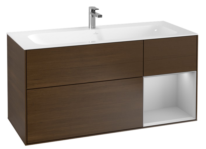 Тумба под раковину Villeroy & Boch Finion 119,6х49,8 см с подсветкой ДСП шпон грецкого ореха/светло-серый матовый лак G070GJGN