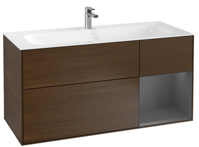 Тумба под раковину Villeroy & Boch Finion 119,6х49,8 см с подсветкой ДСП шпон грецкого ореха/антрацит матовый лак G070GKGN