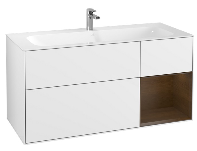 Тумба под раковину Villeroy & Boch Finion 119,6х49,8 см с подсветкой МДФ глянцевый белый лак/шпон грецкого ореха G070GNGF