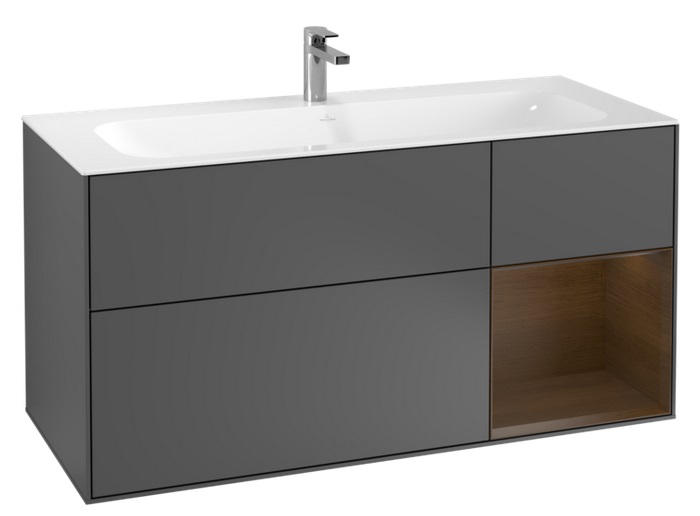 Тумба под раковину Villeroy & Boch Finion 119,6х49,8 см с подсветкой МДФ антрацит матовый лак/шпон грецкого ореха G070GNGK