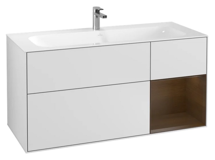 Тумба под раковину Villeroy & Boch Finion 119,6х49,8 см с подсветкой МДФ белый матовый лак/шпон грецкого ореха G070GNMT