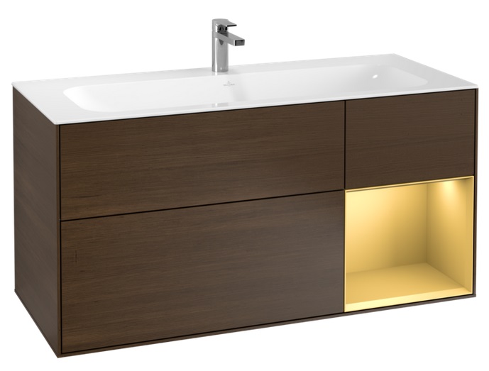 Тумба под раковину Villeroy & Boch Finion 119,6х49,8 см с подсветкой ДСП шпон грецкого ореха/золотой матовый лак G070HFGN