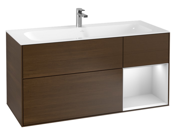 Тумба под раковину Villeroy & Boch Finion 119,6х49,8 см с подсветкой ДСП шпон грецкого ореха/белый матовый лак G070MTGN