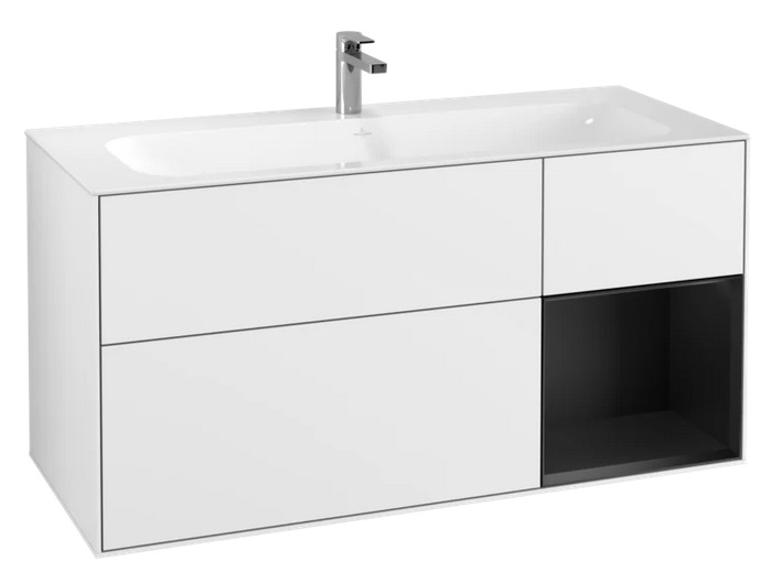 Тумба под раковину Villeroy & Boch Finion 119,6х49,8 см с подсветкой МДФ глянцевый белый лак/черный матовый лак G070PDGF