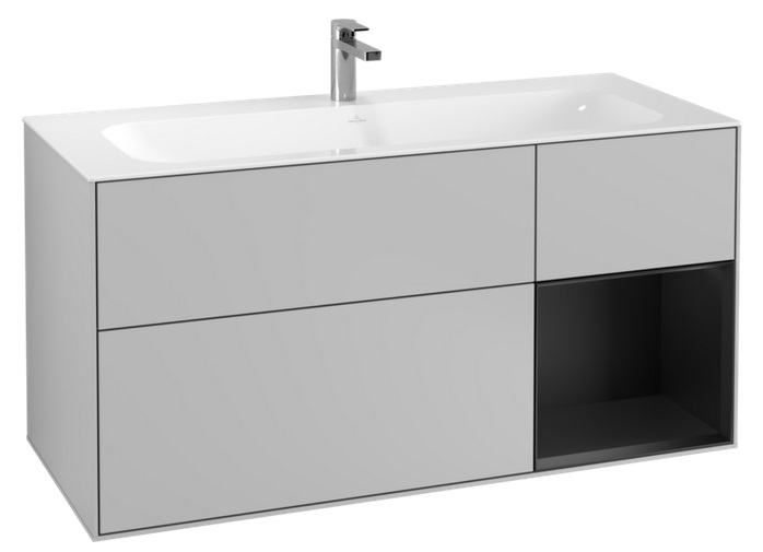 Тумба под раковину Villeroy & Boch Finion 119,6х49,8 см с подсветкой МДФ светло-серый матовый лак/черный матовый лак G070PDGJ