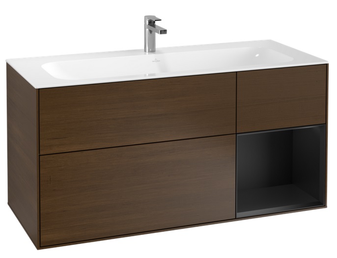 Тумба под раковину Villeroy & Boch Finion 119,6х49,8 см с подсветкой ДСП шпон грецкого ореха/черный матовый лак G070PDGN