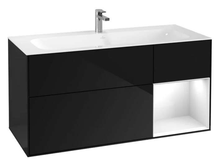 Тумба під раковину Villeroy & Boch Finion 119,6х49,8 см з підсвічуванням МДФ чорний глянцевий лак/глянсовий білий лак G070GFPH