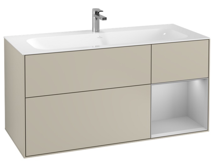 Тумба под раковину Villeroy & Boch Finion 119,6х49,8 см с подсветкой МДФ песок матовый лак/светло-серый матовый лак G070GJHH