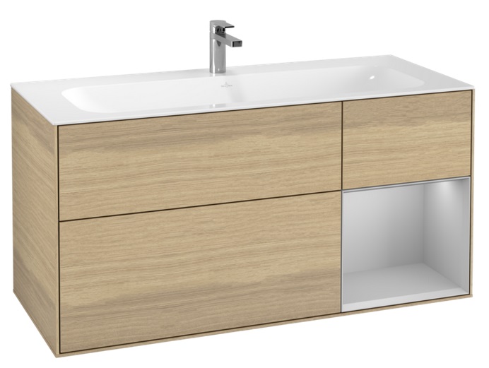 Тумба под раковину Villeroy & Boch Finion 119,6х49,8 см с подсветкой ДСП шпон дуба/светло-серый матовый лак G070GJPC