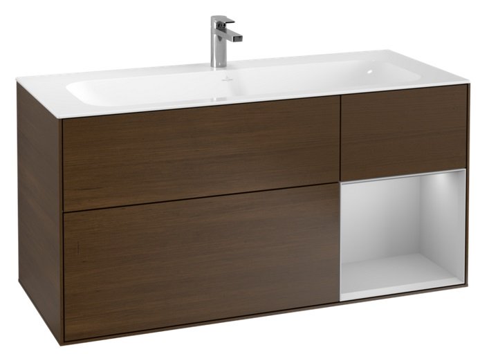 Тумба під раковину Villeroy & Boch Finion 119,6х49,8 см з підсвічуванням ДСП шпон волоського горіха/світло-сірий матовий лак G070GJGN